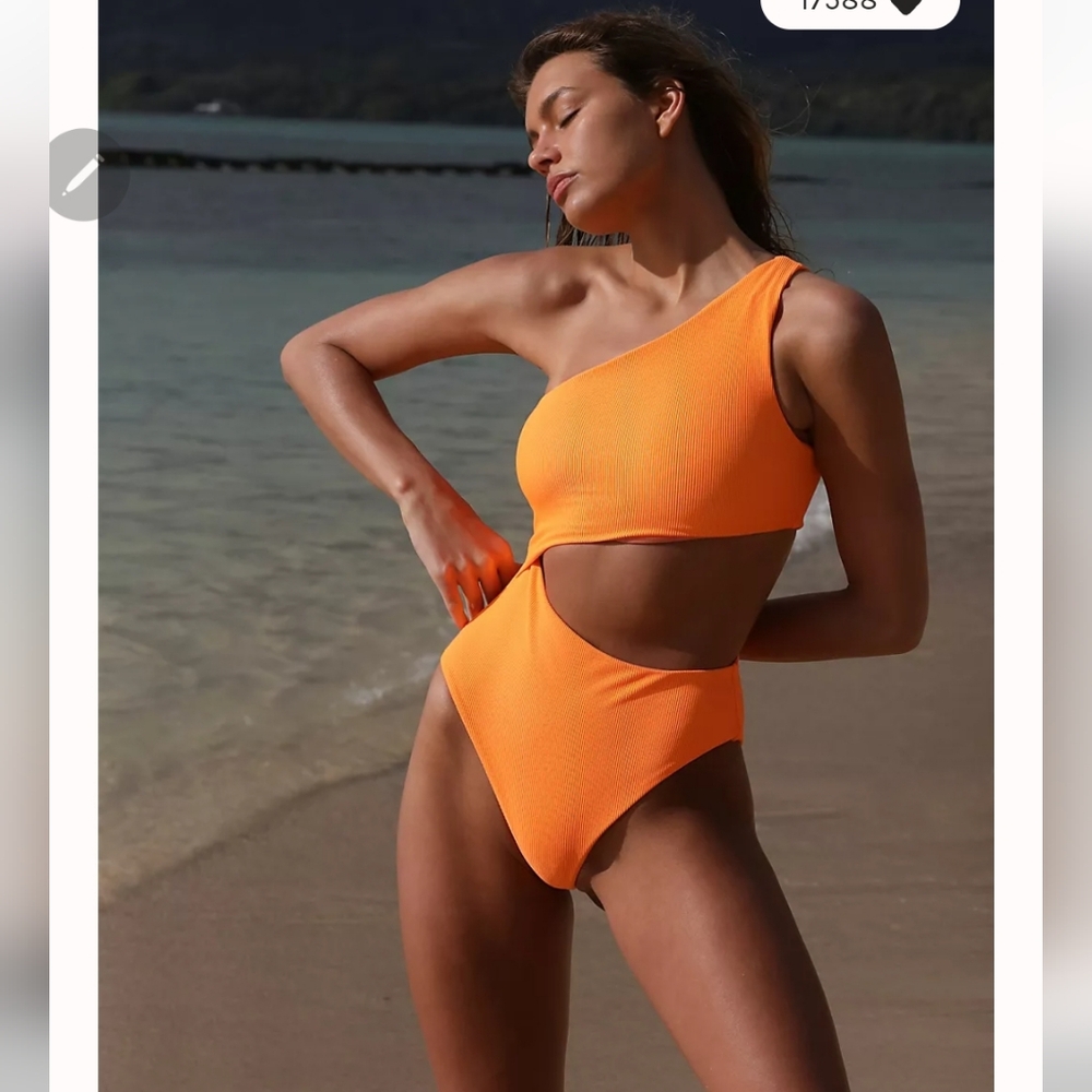 Beach Riot One-Shoulder Cutout One-Piece Swimsuit in Bright Orange
